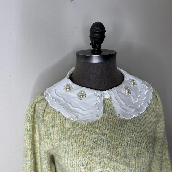 River Island Womens Size 10 Knit Pearl Collar Sweater Wool Blend US SELLER - Picture 6 of 7
